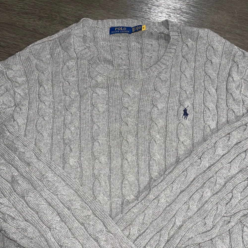 Polo Ralph Lauren Mens 3XB Gray Cable Knit Crew Neck Sweater Pony Logo